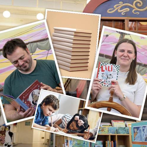 To børnebibliotekarer præsenterer bøger til Litteraturoplevelsesarrangement